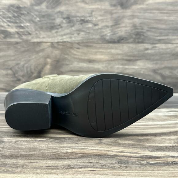 NIB Kenneth Cole New York Kara 8.5M Western Pointed Toe Suede Ankle Boots Khaki - Picture 7 of 9